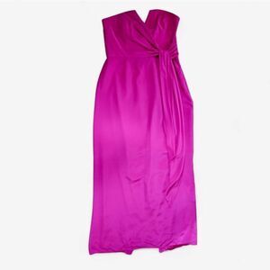 Coast 100% Silk Strapless Fuchsia Tie Sash Notched Neckline Maxi Dress Gown 10